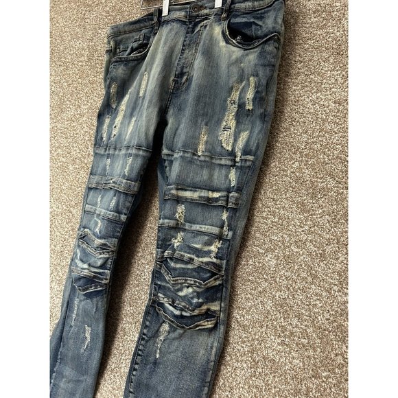 AHP Another Hype Piece Men's Mid Rise Light Wash Denim Patchwork Jeans Sz 38X33 - Picture 2 of 7